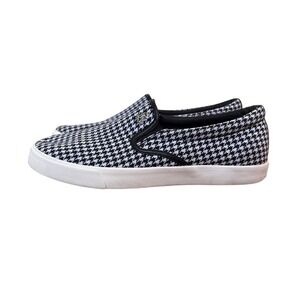 Lauren Ralph Lauren Ria Sneakers Women Black White Houndstooth Slip On SIZE 8.5